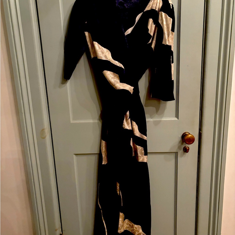 Warm Brand Silk Jumpsuit Size 1. blue and white wave pattern